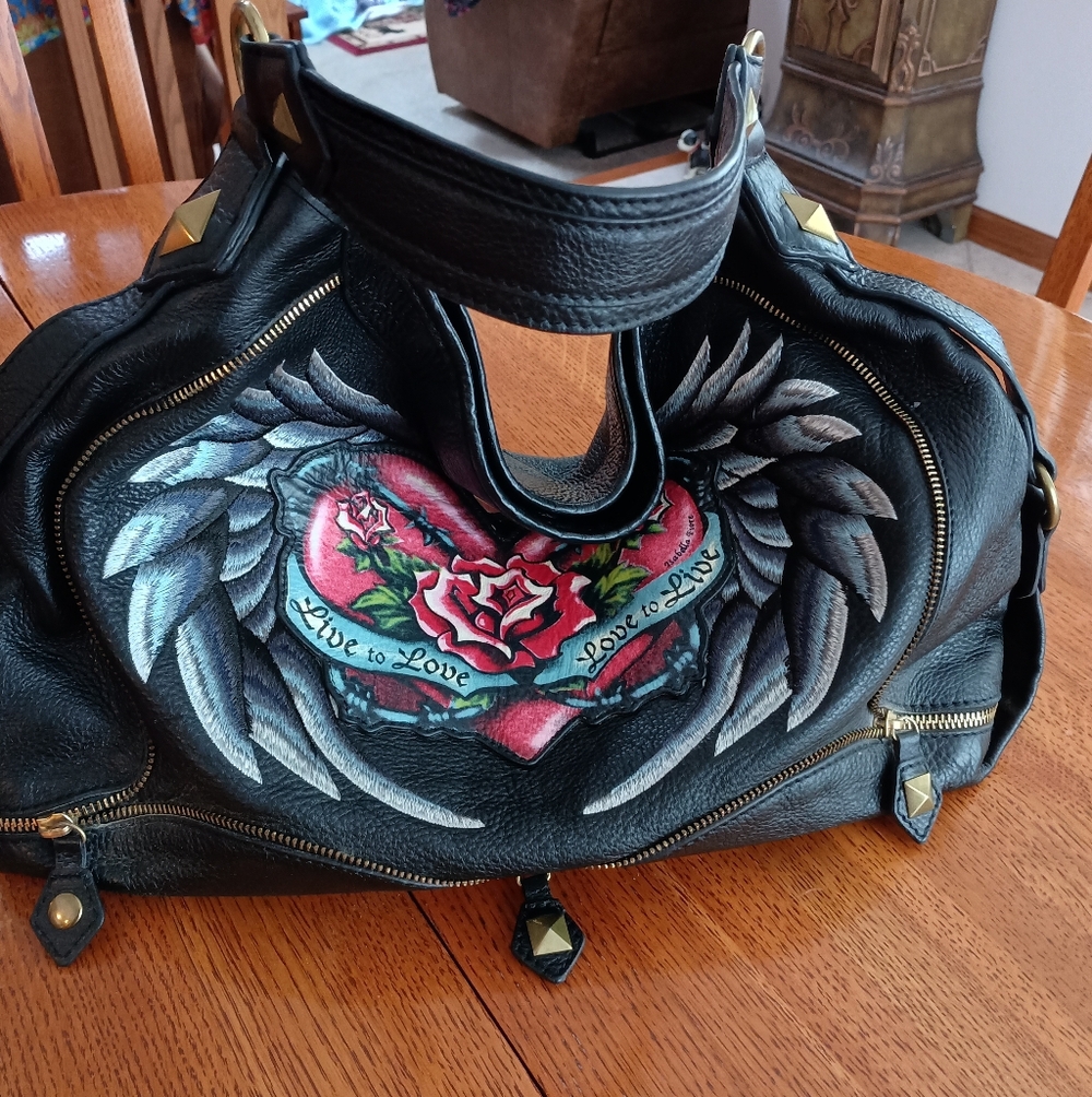 ISABELLA FIORE JENI 2007 TATTOO SHOULDER BAG HANDBAG LIVE TO LOVE BLACK